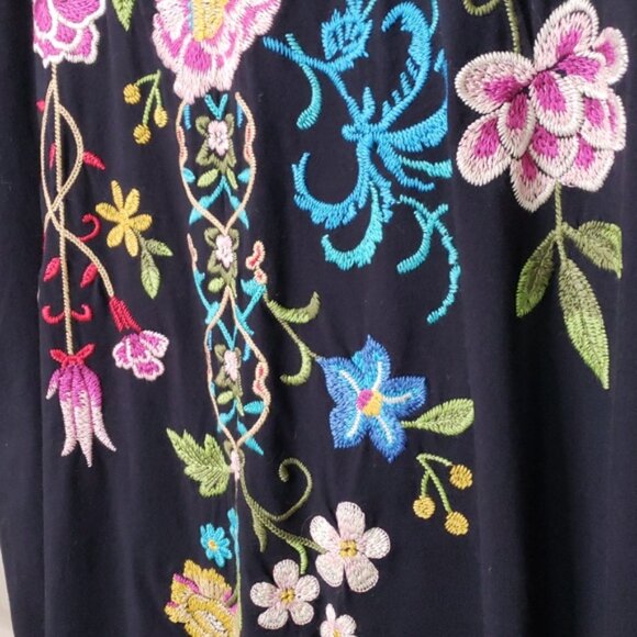 NWT Johnny Was Floral Embroidered Cotton Midi Maxi Black Dress Size Medi… - Picture 3 of 11